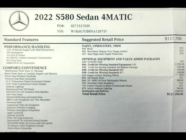 used 2022 Mercedes-Benz S-Class car, priced at $78,800