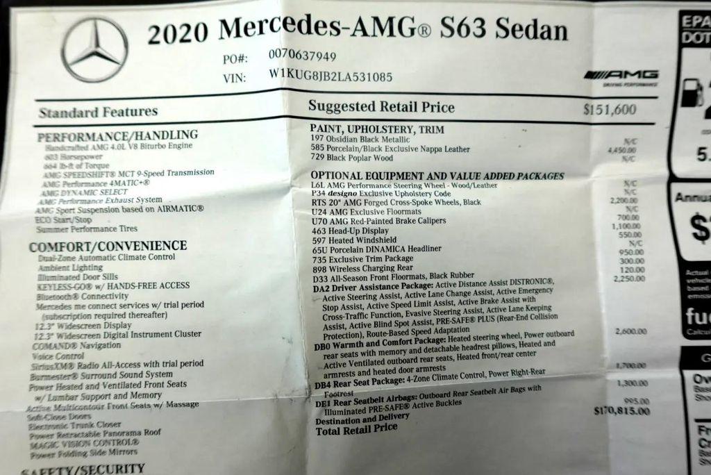 used 2020 Mercedes-Benz AMG S 63 car, priced at $82,800