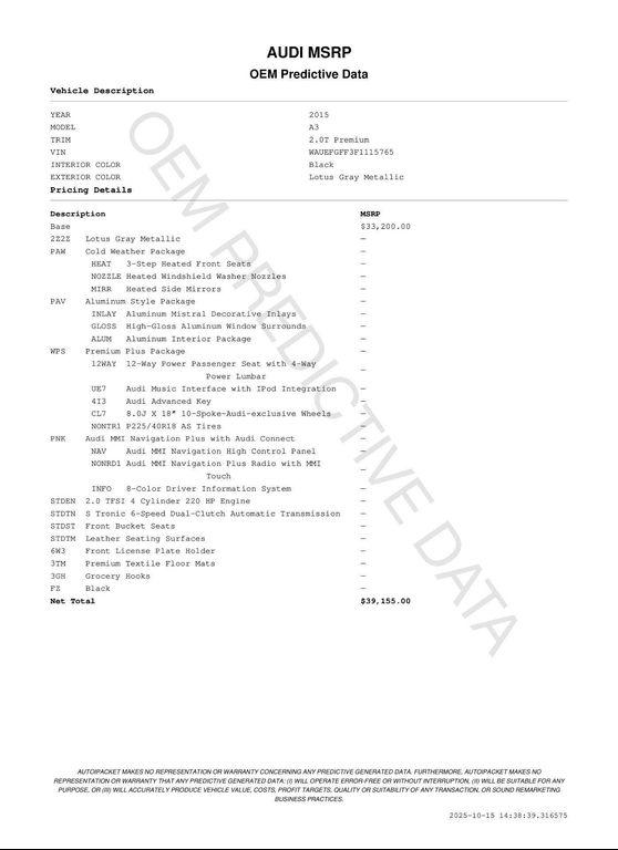 used 2015 Audi A3 car, priced at $10,900