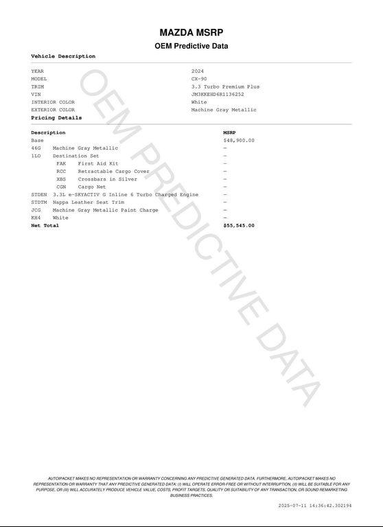 used 2024 Mazda CX-90 car, priced at $36,974