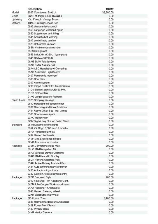 new 2026 MINI Countryman car, priced at $46,025
