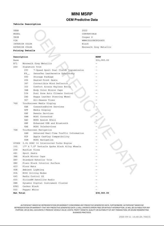 used 2022 MINI Convertible car, priced at $20,971