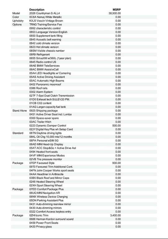 new 2026 MINI Countryman car, priced at $44,875