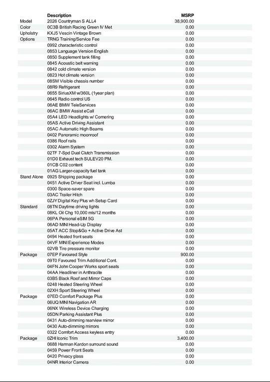 new 2026 MINI Countryman car, priced at $44,375