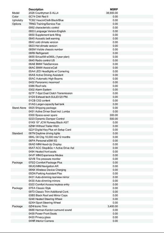 new 2026 MINI Countryman car, priced at $44,275