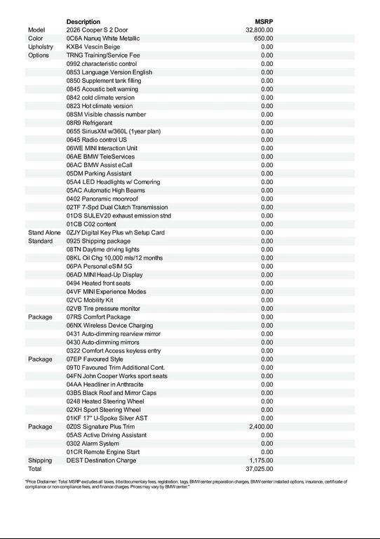 new 2026 MINI Hardtop car, priced at $37,025