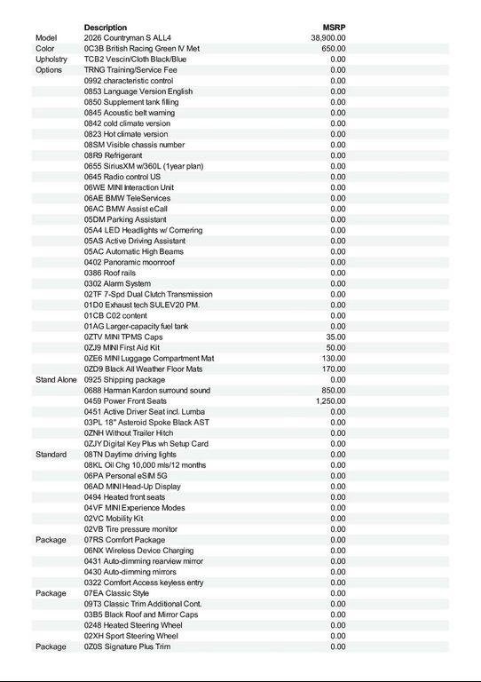 new 2026 MINI Countryman car, priced at $43,210