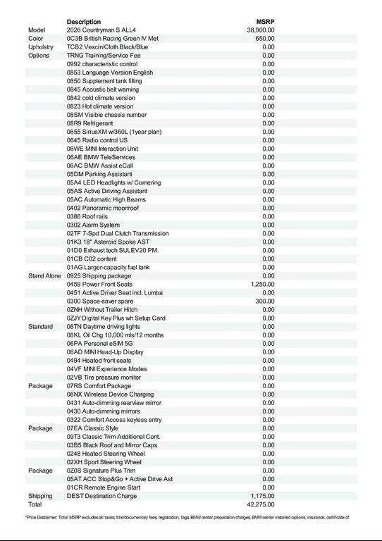 new 2026 MINI Countryman car, priced at $42,275