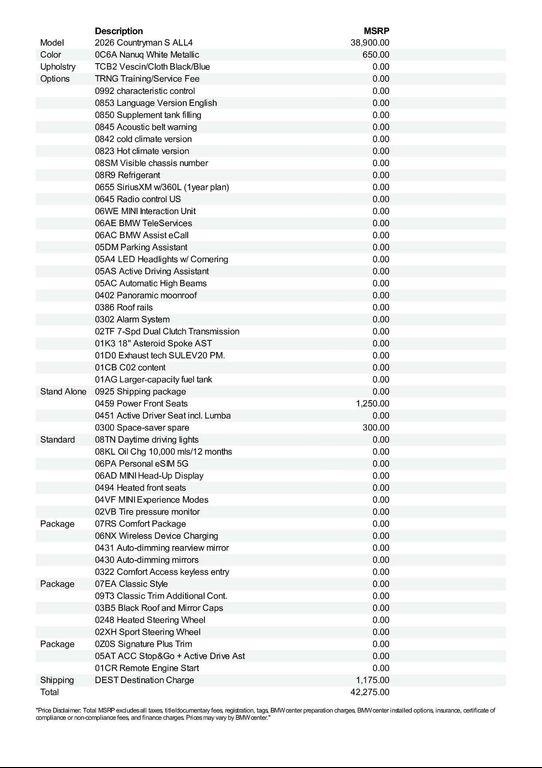 new 2026 MINI Countryman car, priced at $42,275