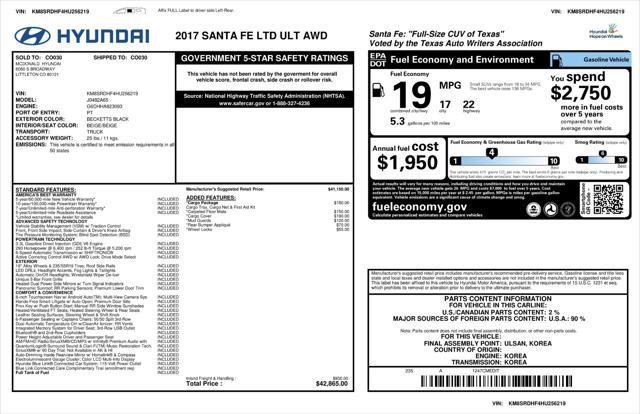 used 2017 Hyundai Santa Fe car, priced at $12,900