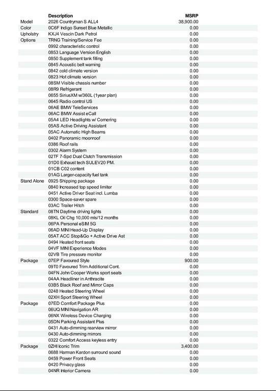 new 2026 MINI Countryman car, priced at $45,125