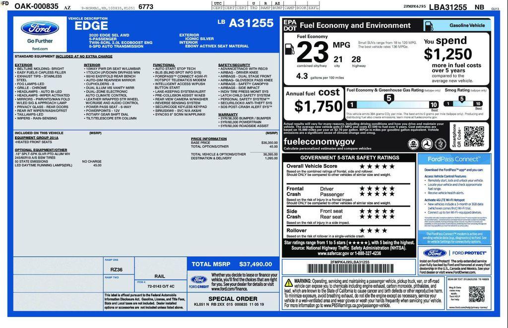 used 2020 Ford Edge car, priced at $17,936
