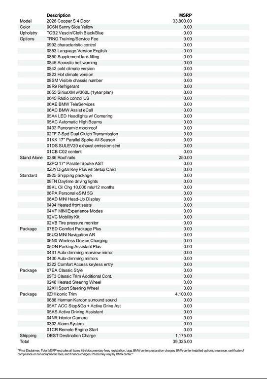 new 2026 MINI Hardtop car, priced at $39,325