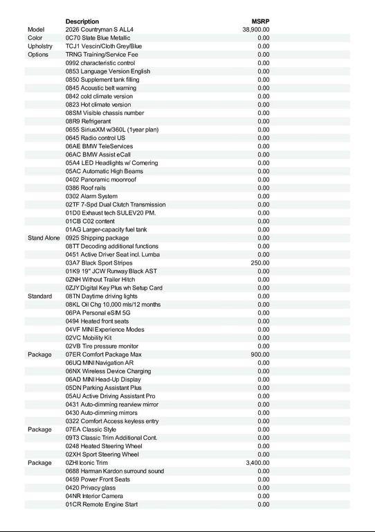 new 2026 MINI Countryman car, priced at $44,625