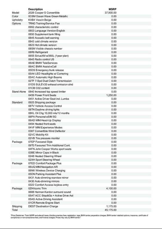 new 2026 MINI Convertible car, priced at $45,175
