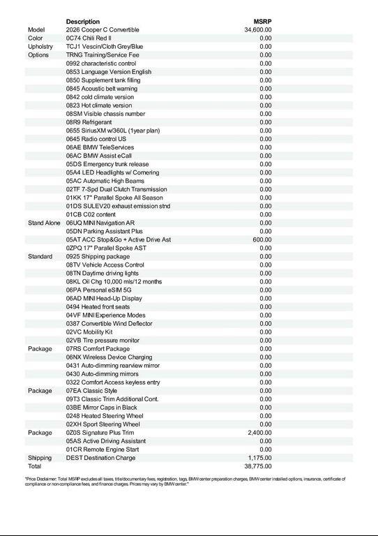 new 2026 MINI Convertible car, priced at $38,775