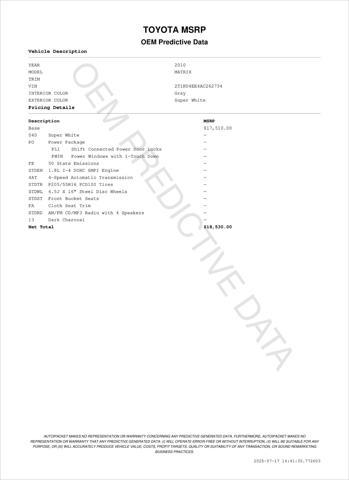 used 2010 Toyota Matrix car, priced at $7,300