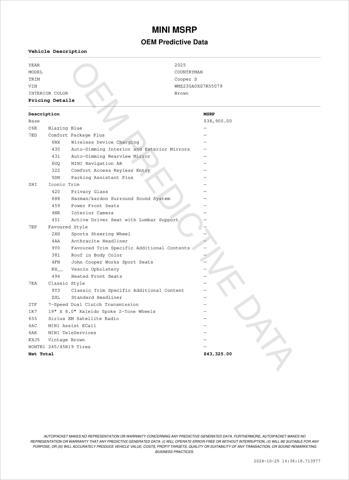 new 2025 MINI Countryman car, priced at $43,325