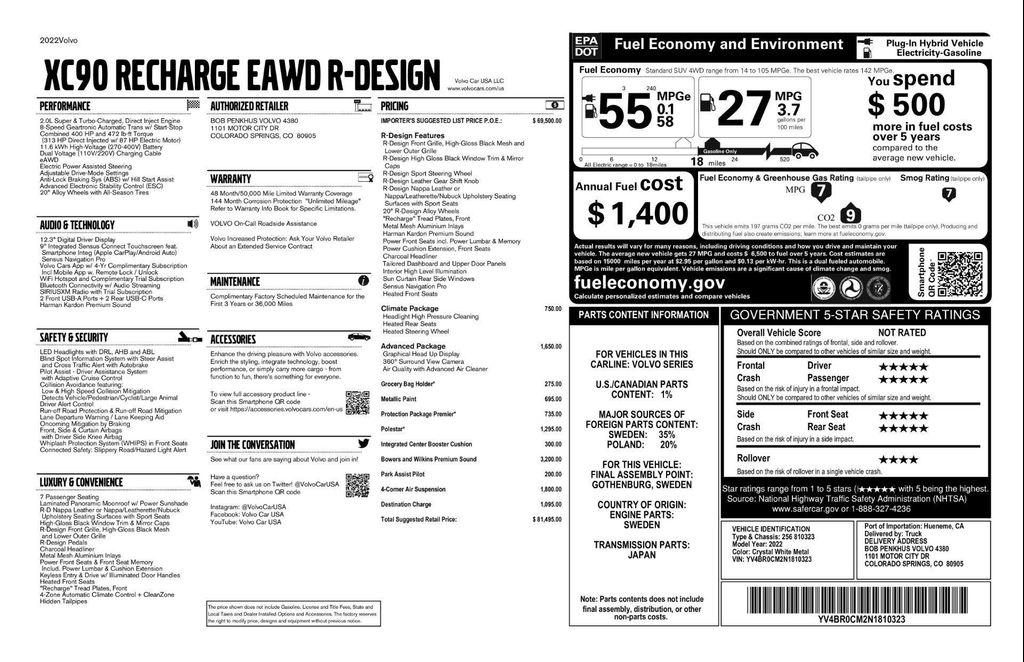 used 2022 Volvo XC90 Recharge Plug-In Hybrid car, priced at $31,971