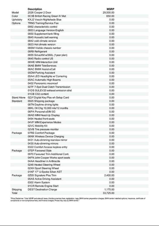 new 2026 MINI Hardtop car, priced at $33,725