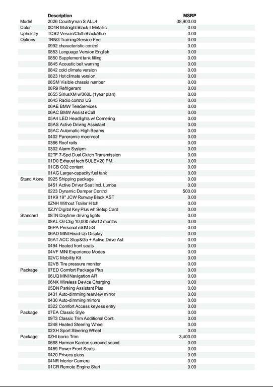 new 2026 MINI Countryman car, priced at $43,975