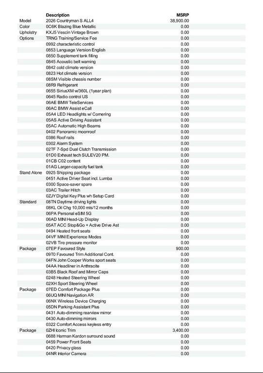new 2026 MINI Countryman car, priced at $44,375