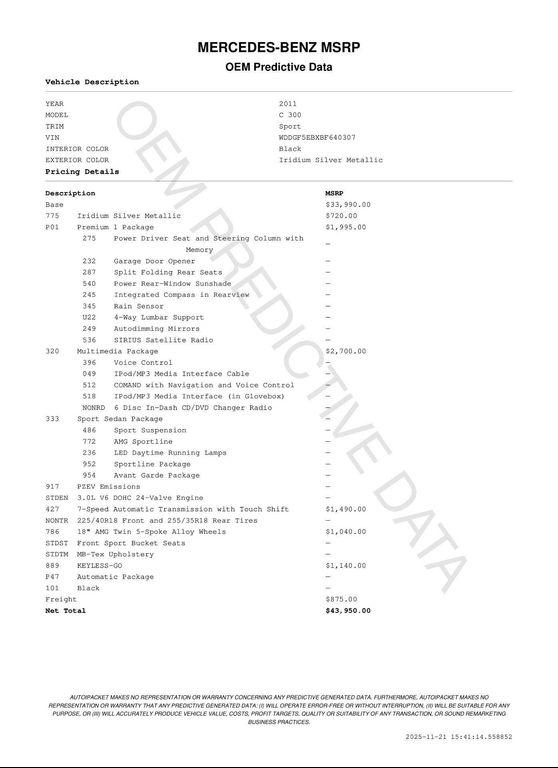 used 2011 Mercedes-Benz C-Class car, priced at $7,200