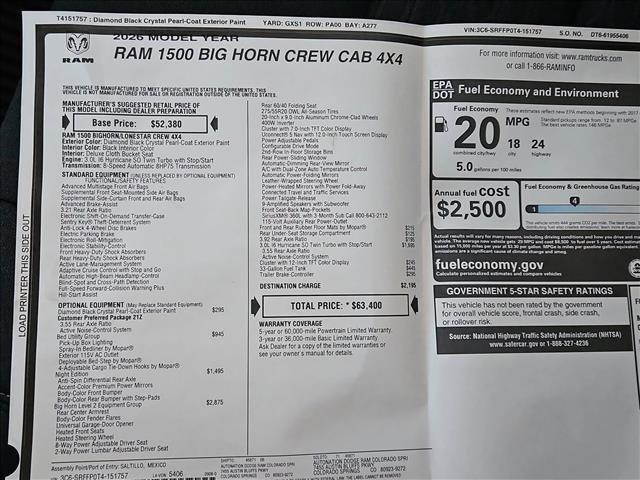 new 2026 Ram 1500 car, priced at $52,324