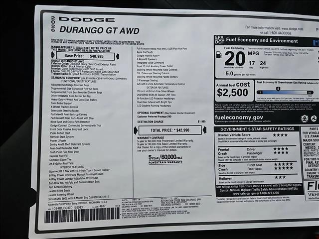 new 2026 Dodge Durango car, priced at $38,999