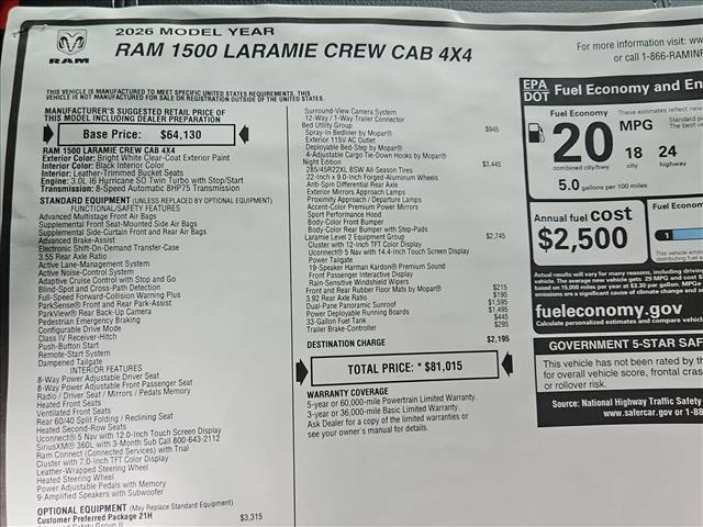 new 2026 Ram 1500 car, priced at $68,314