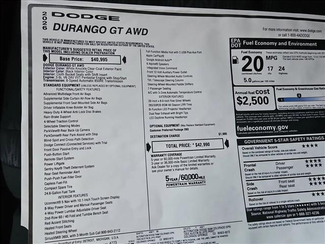 new 2026 Dodge Durango car, priced at $38,999