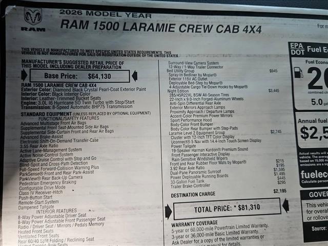 new 2026 Ram 1500 car, priced at $68,609