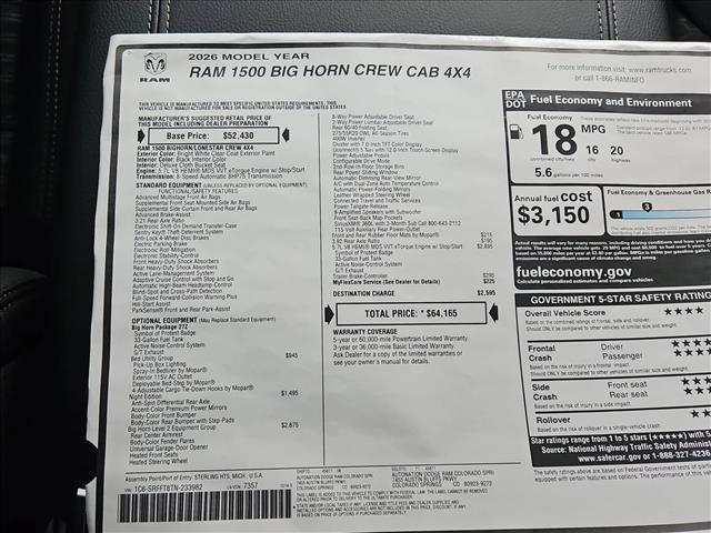 new 2026 Ram 1500 car, priced at $54,549