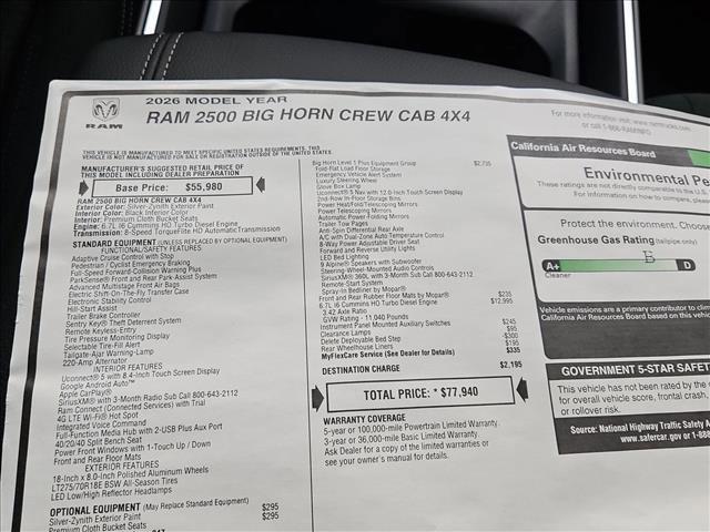 new 2026 Ram 2500 car, priced at $69,216