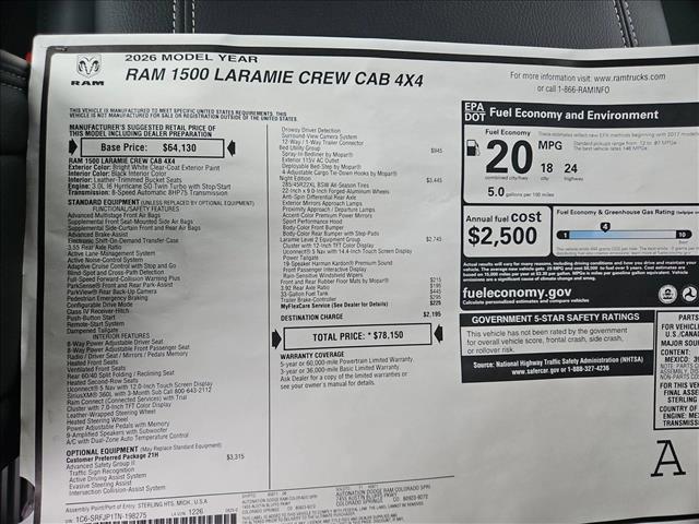 new 2026 Ram 1500 car, priced at $66,287