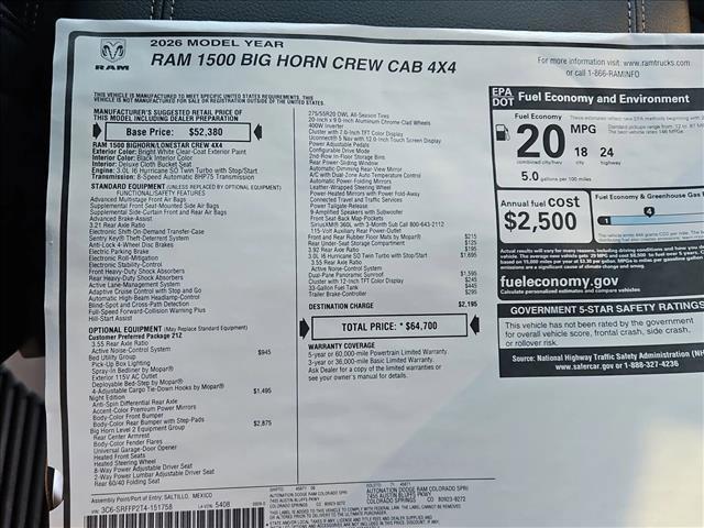 new 2026 Ram 1500 car, priced at $54,069