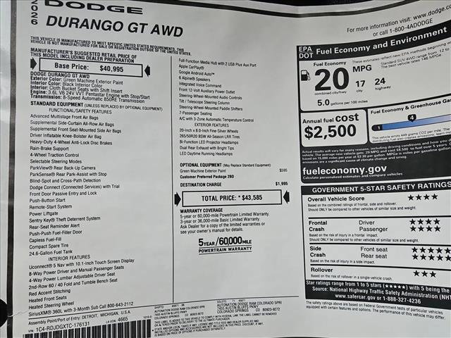 new 2026 Dodge Durango car, priced at $42,569