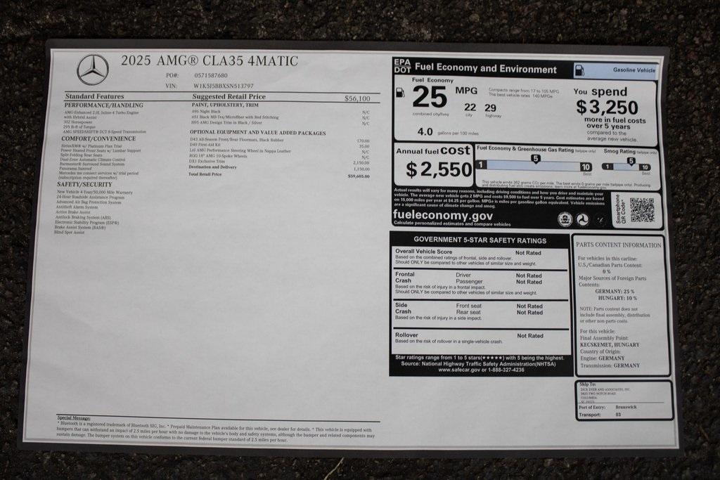 new 2025 Mercedes-Benz AMG CLA 35 car, priced at $59,605