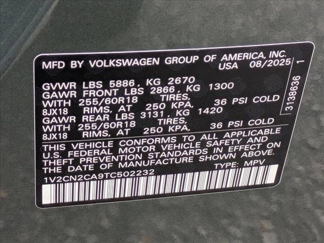 new 2026 Volkswagen Atlas car, priced at $50,733
