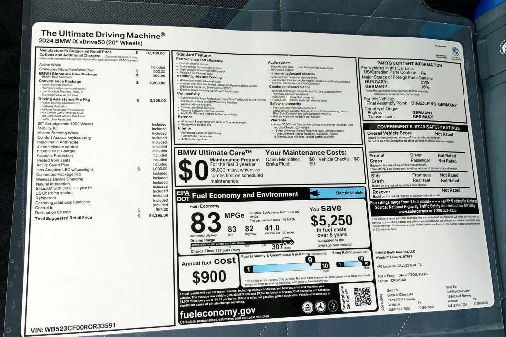 new 2024 BMW iX car, priced at $82,999