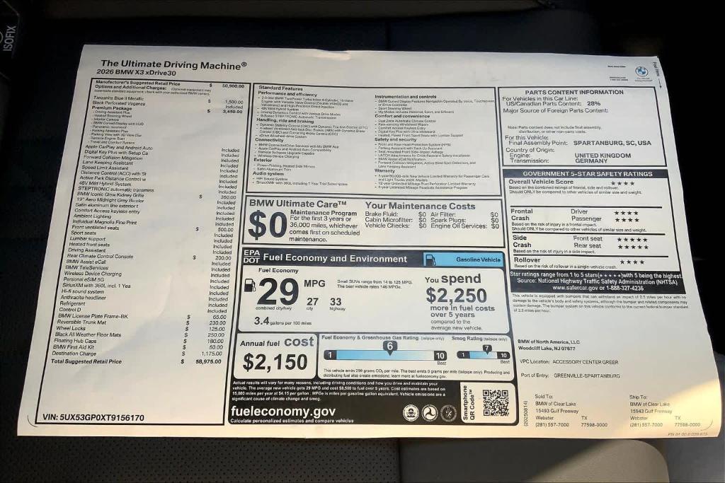 new 2026 BMW X3 car, priced at $59,570