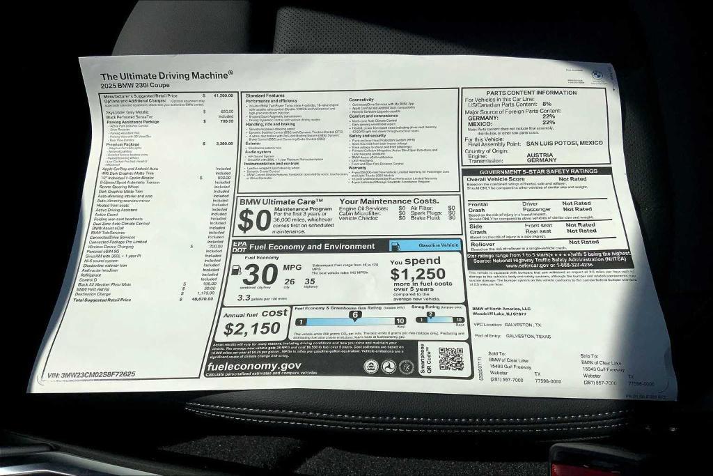new 2025 BMW 230 car, priced at $43,928