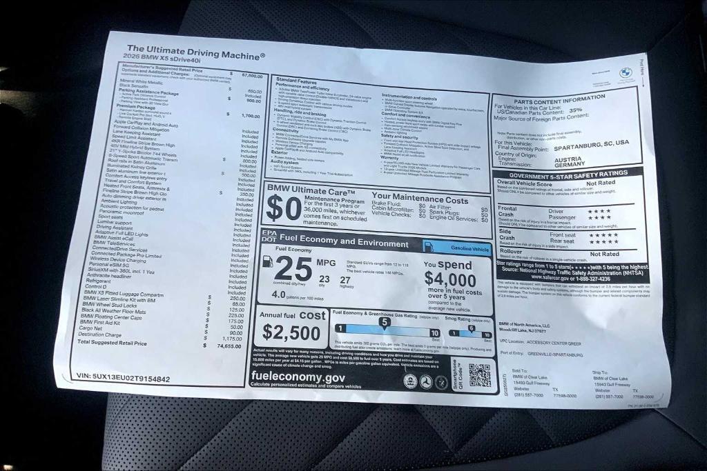 new 2026 BMW X5 car, priced at $75,250