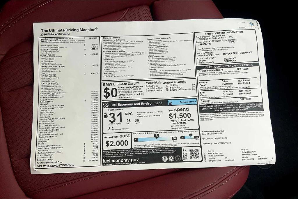 new 2026 BMW 430 car, priced at $63,040