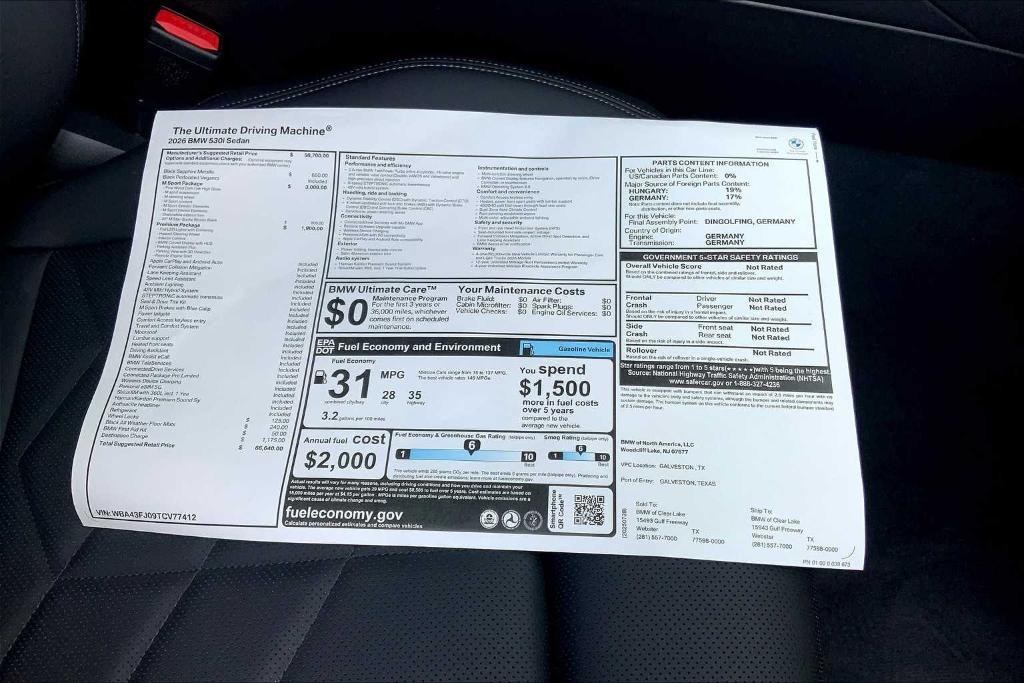 new 2026 BMW 530 car, priced at $67,235