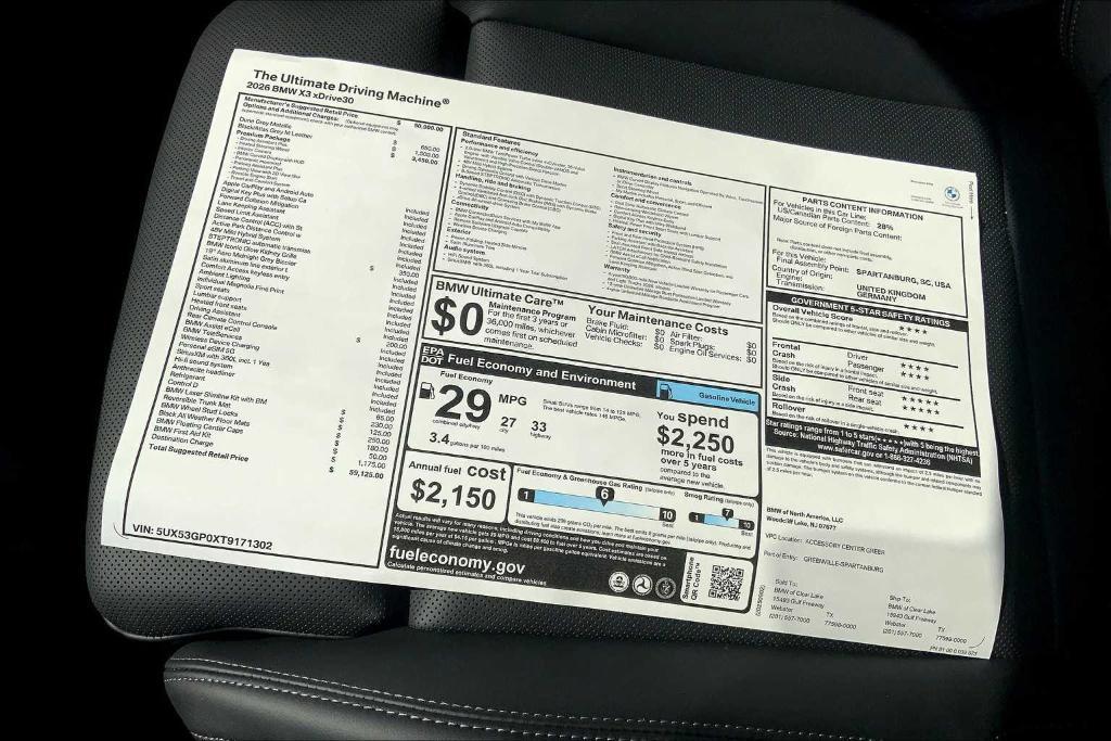 new 2026 BMW X3 car, priced at $52,483