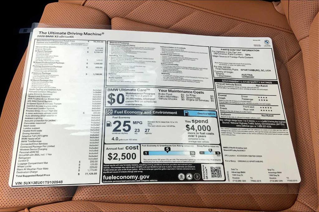 new 2026 BMW X5 car, priced at $77,125