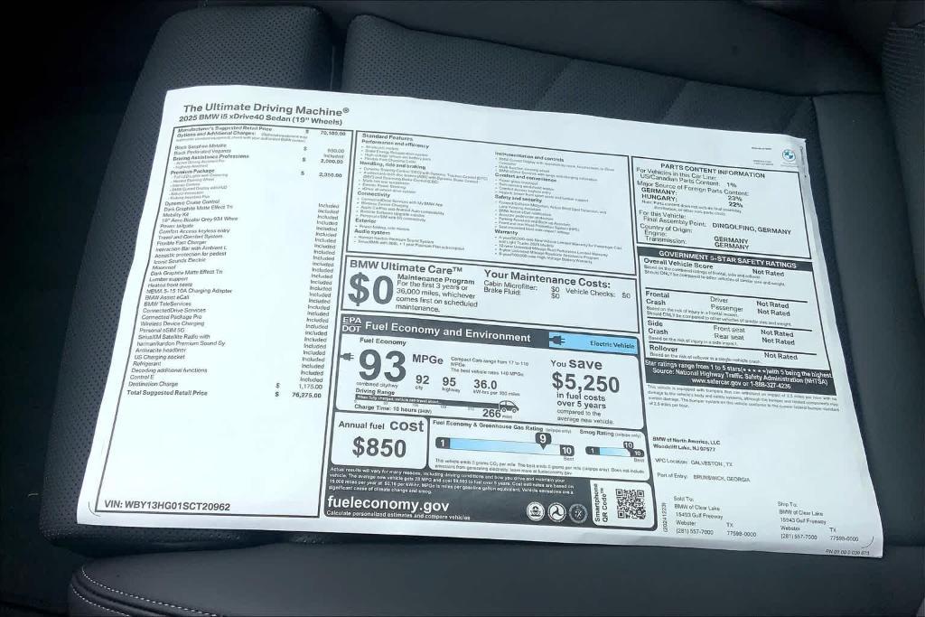 new 2025 BMW i5 car, priced at $62,999