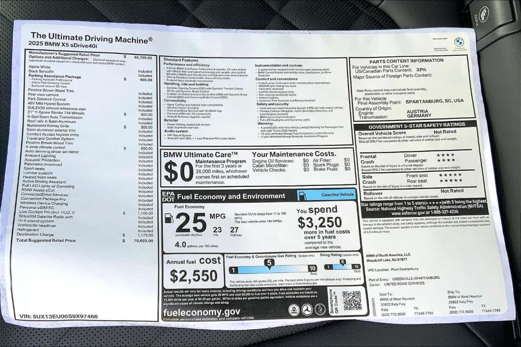 new 2025 BMW X5 car, priced at $63,999