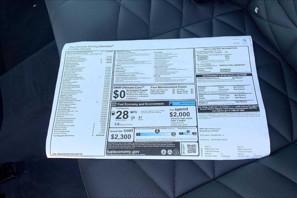 new 2025 BMW 740 car, priced at $98,483